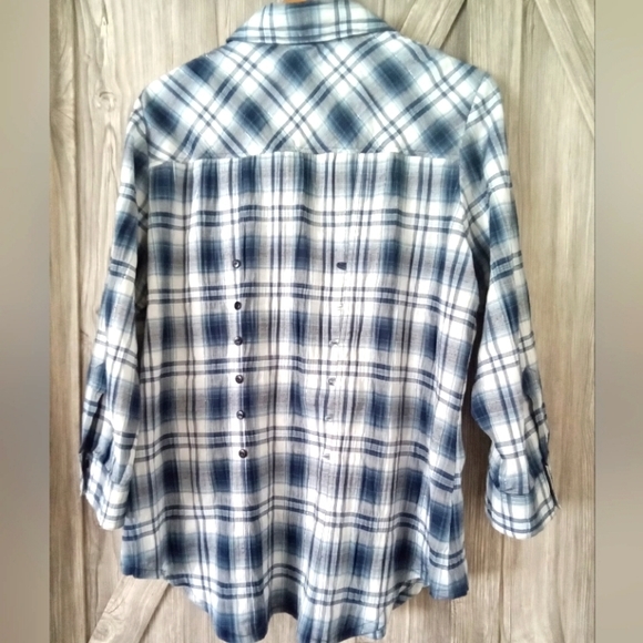 Bianca Nygard Blue Silver Plaid Shirt 14 - Picture 5 of 8